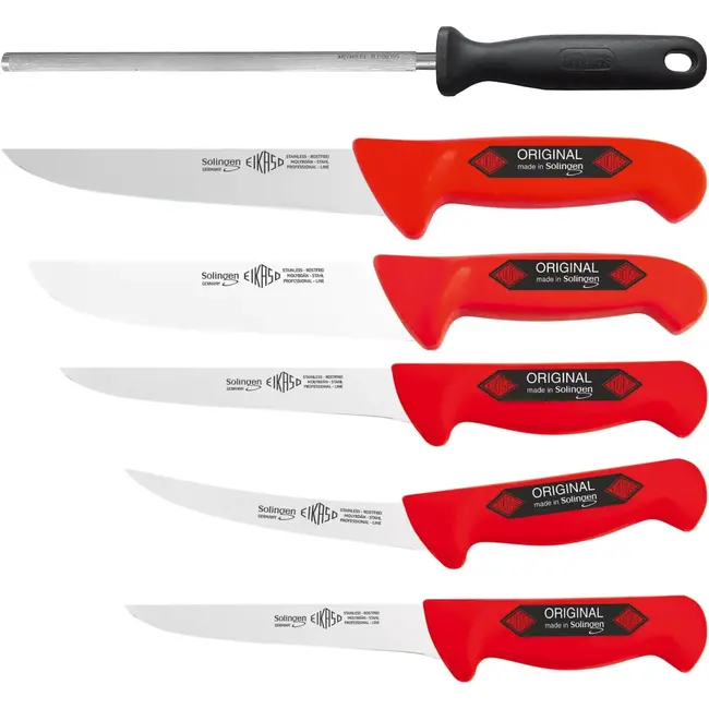 Eikaso Solingen Professionele Messenset – 6-delig – Molybdeenstaal 1,4116 – Rood Ergonomisch Handvat – Solingen Duitsland