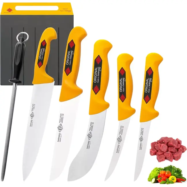 Eikaso Solingen Slagersmessenset 6-Delig – Incl. Fileermes, Chefmessen, Uitbeenmessen & Aanzetstaal – Solingenav