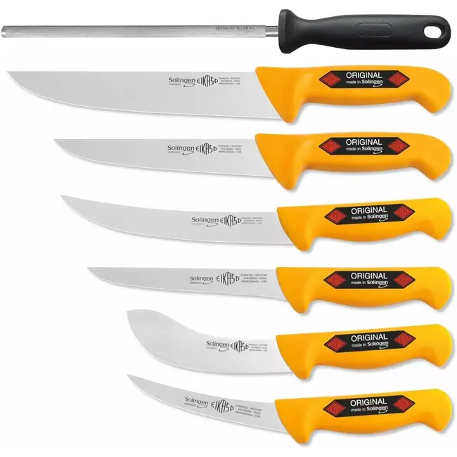 Eikaso Solingen Slagersmessenset 7-Delig – Incl. Afschilmesser (Skinning Knife), Uitsnijmes & Uitbeenmessen – Solingen Duitsland