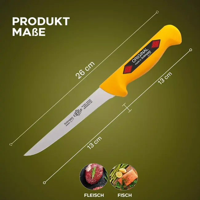 Eikaso Solingen Messenset – 3-delig – Molybdeenstaal – IJshard – Geel Antislip Handvat – Solingen Duitsland