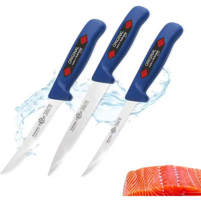 Eikaso Solingen Fileermessenset – Voor Vis – 3-delig – Flexibel Lemmet – Ergonomisch – Molybdeenstaal – Solingen Duitsland