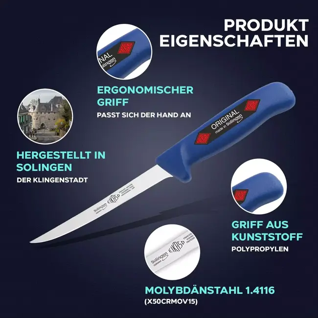 Eikaso Solingen Fileermessenset – Voor Vis – 3-delig – Flexibel Lemmet – Ergonomisch – Molybdeenstaal – Solingen Duitsland