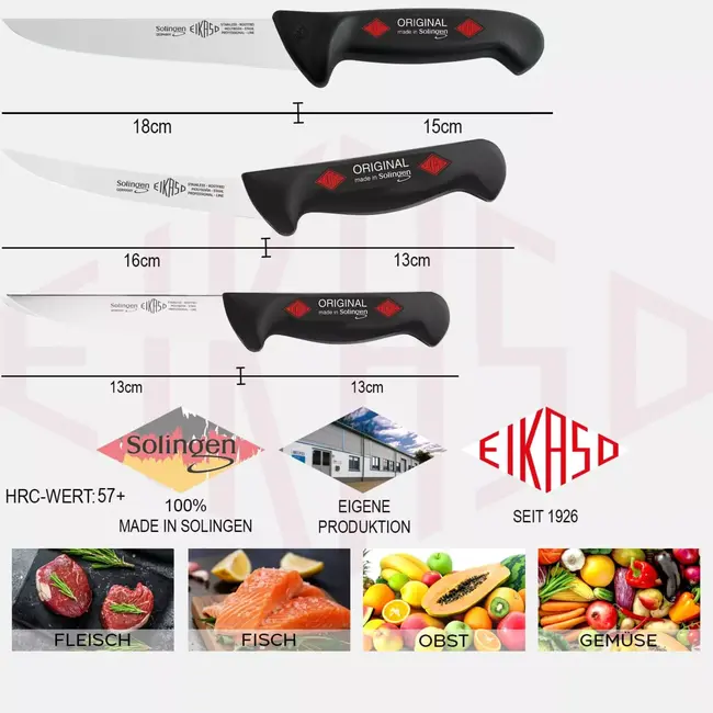 Eikaso Solingen Messenset – 3-delig – Steekmessen & Uitbeenmes – Zwart – Voor Vlees & Groente – Solingen