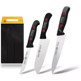 Eikaso Solingen Keukenmessenset – 3-delig – Santokumes met Kuiltjes & Universeelmessen – Zwart – Solingen