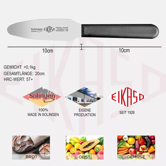 Eikaso Solingen Ontbijtmessen – 2-in-1 Broodmes & Smeermes – Gekartelde Rand – Set van 6 – Solingen