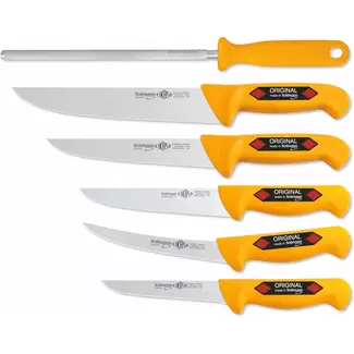 Eikaso Solingen 6-delige Slagersmessenset – Molybdeenstaal – Geel Handvat – Voor Slager, BBQ of Wild – Solingen Duitsland