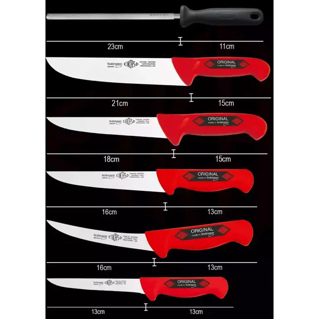 Eikaso Solingen 6-delige Slagersmessenset – Molybdeenstaal – Rood Handvat – Voor Slager, BBQ of Wild – Solingen Duitsland