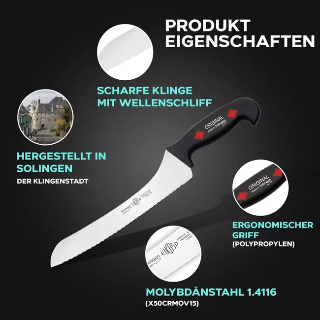 Eikaso Solingen 4-delige Messenset – Uitbeenmes, Santokumes, Broodmes & Koksmes – Zwart Handvat – Solingen