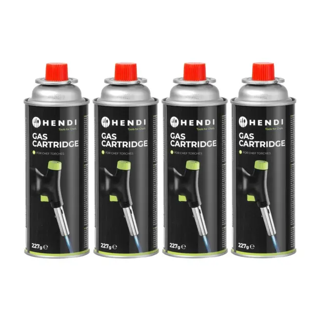 HENDI Koksbrander – ergonomisch ontwerp – piëzo-ontsteking – nauwkeurige vlamcontrole – + 4 Butaan Gasflesjes
