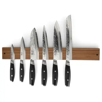 Yaxell Tsuchimon Messenset – 7-delig – Magnetische Messenstrip Walnoot met 6 Messen – 3 Lagen Damaststaal – VG-10 Staal – Canvas-Micarta Heft