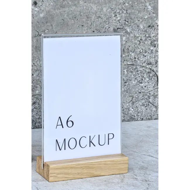 HOCHO Menuhouder – Eikenhout – 105x40x20 mm – A6 Plexi Pocket – Hardwax Afwerking