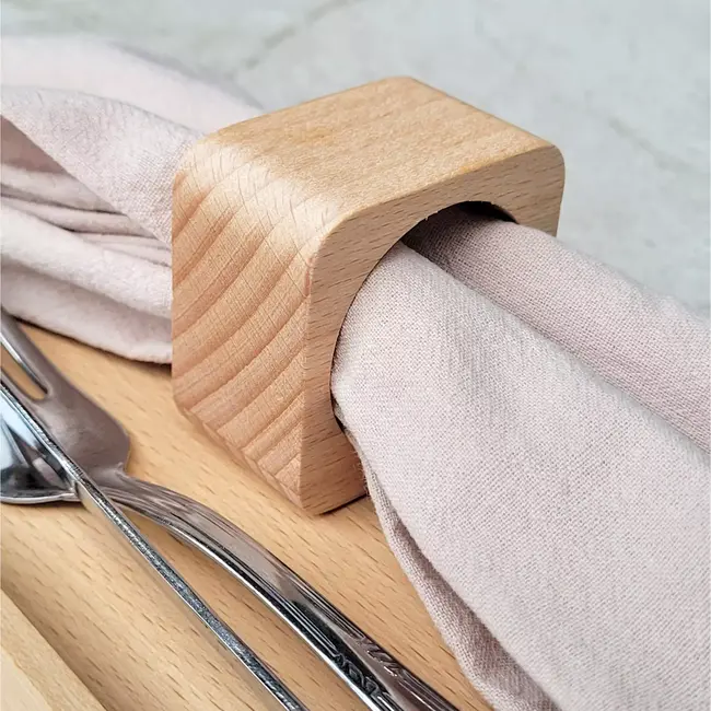 HOCHO Servetring – Vierkant – 50x50x30 mm – Beukenhout Raw – Natuurlijke Tafeldecoratie