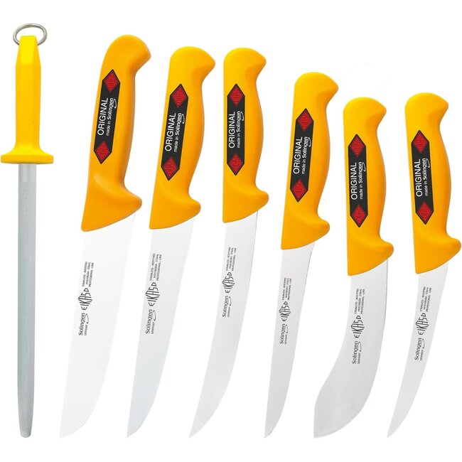 Eikaso Solingen Slagerset Solingen – 7-delig Messenset – Molybdeenstaal – Inclusief Aanzetstaal