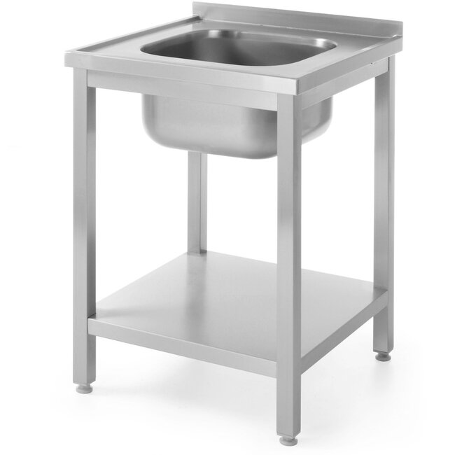 HENDI Spoeltafel met enkele spoelbak en legplank - voor zelfmontage, HENDI, Profi Line, Gecentreerd, 600x600x(H)850mm