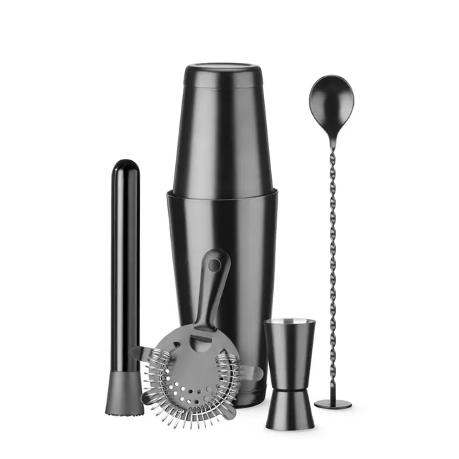 BarUp Complete cocktailset - roestvrij staal - muddler & jigger - 500/800 ml - zwart
