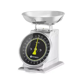 HENDI Mechanische keukenweegschaal - roestvast staal - analoge wijzerplaat - max. 5 kg - Ø207 mm - klassiek ontwerp