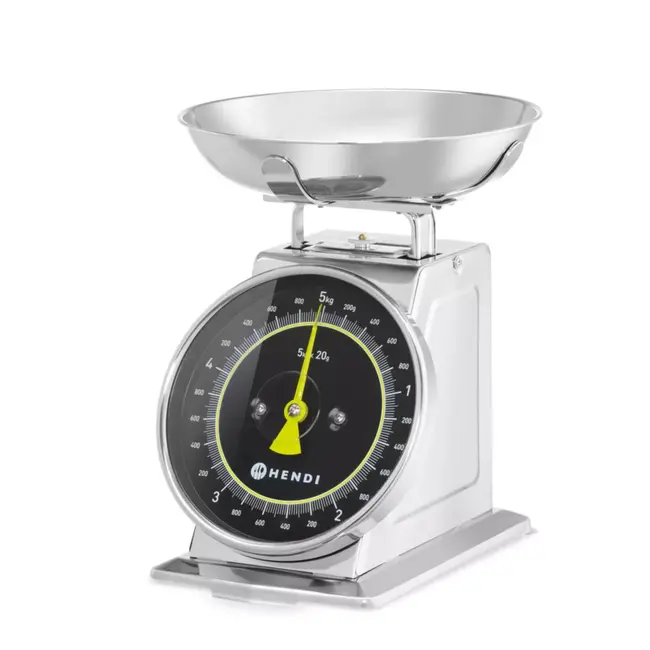 HENDI Mechanische keukenweegschaal - roestvast staal - analoge wijzerplaat - max. 5 kg - Ø207 mm - klassiek ontwerp