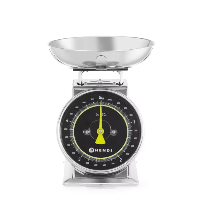 HENDI Mechanische keukenweegschaal - roestvast staal - analoge wijzerplaat - max. 5 kg - Ø207 mm - klassiek ontwerp