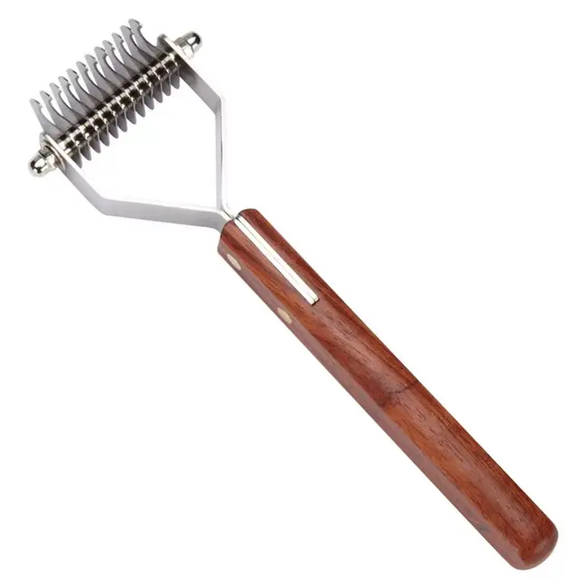 Mars Coat-King Uitdunkam voor Dierenvachten – Fijn 2,5 mm – 10 Messen – Houten Handvat