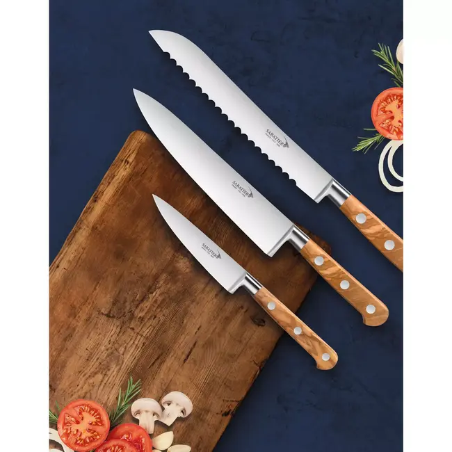 Déglon Broodmes – Gesmeed Lemmet – Olijfhouten Heft – 20 cm – Grote Kartels