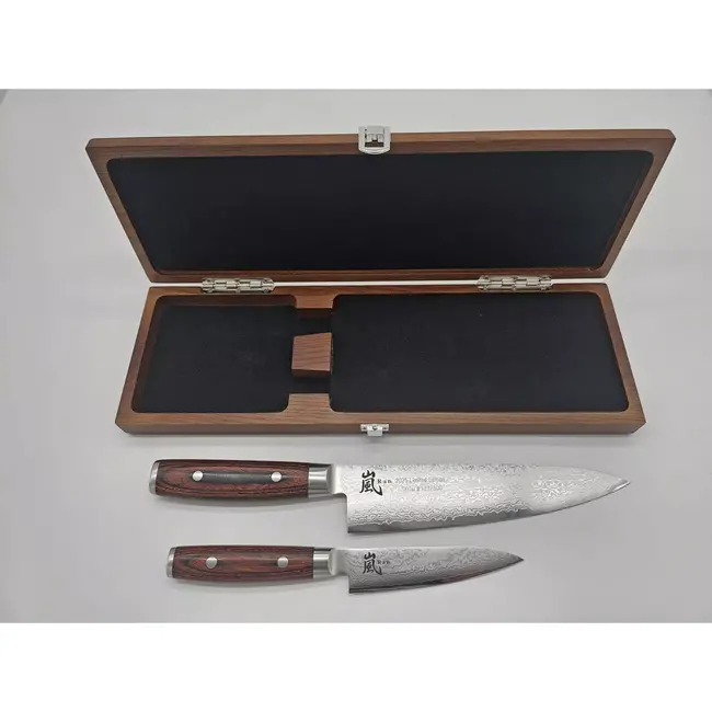 Yaxell Ran Messenset – Giftset – 2-delig – Koksmes 20 cm & Universeelmes 12 cm – 69 Lagen Damaststaal – VG10 Staal – 61 HRC – Mahonie Heft - Limited Edition
