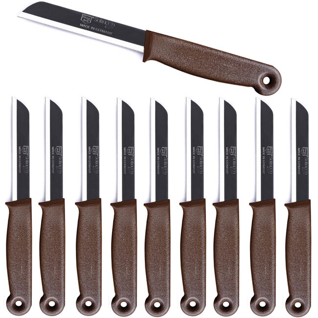 Solingen Kartelmes – Tomatenmes met Kartel – RVS – 18,5 cm met Blade Cover – Bruin – 10 stuks