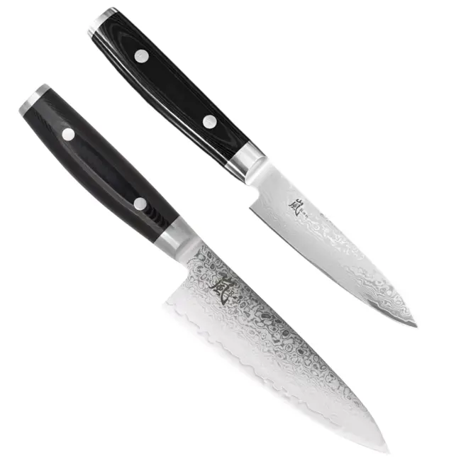 Yaxell Ran – 2-delige Messenset – Koksmes 15,5 cm & Schilmes 10 cm – 69 Lagen Damaststaal – VG10 – Micarta Heft