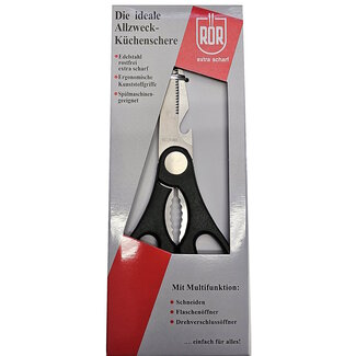 RÖR Solingen Multifunctionele Keukenschaar – Alleskunner met Flesopener – 20,5 cm – Zwarte Grip