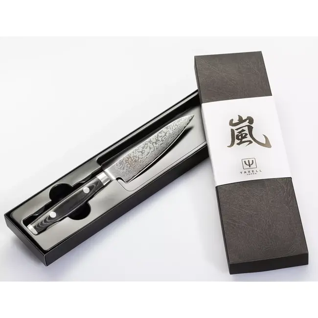 Yaxell Ran Universeelmes 12 cm – 69 Lagen Damaststaal – VG10 Staal – 61 HRC – Canvas-Micarta Heft