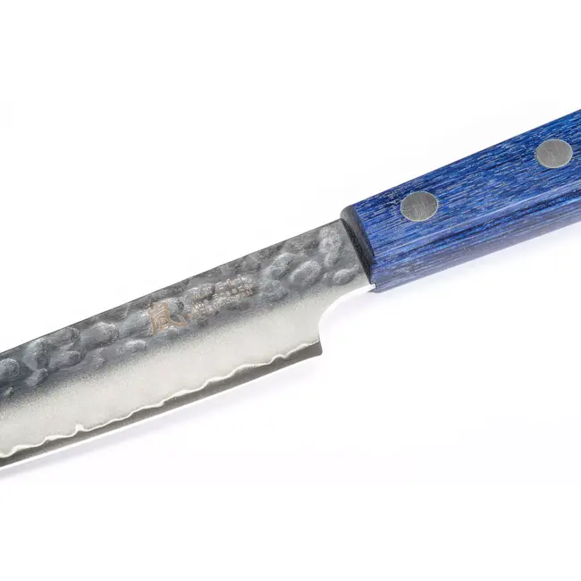 Yaxell BLUE BREEZE Universeelmes – 12 cm – MOVAX Staal – Gehamerde Afwerking – Blauw Pakkahout