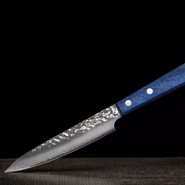 Yaxell BLUE BREEZE Universeelmes – 12 cm – MOVAX Staal – Gehamerde Afwerking – Blauw Pakkahout