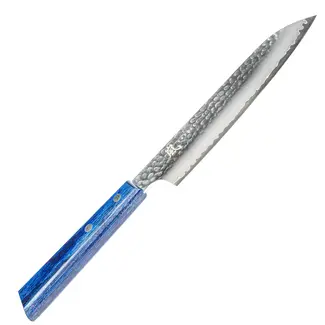 Yaxell BLUE BREEZE Santokumes – 16,5 cm – MOVAX Staal – Blauw Pakkahout – Japans Mes
