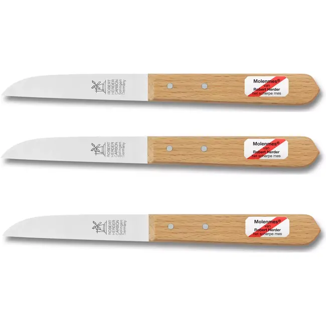 Robert Herder Molenmes – Schilmesje – Recht Lemmet 85 mm – Carbonstaal – Lang Heft – Beukenhout – 3 Stuks