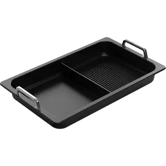 AMT Gastroguss Gastronorm bak GN 1/1 hoogte 5,5 cm met handgrepen met grilloppervlak met scheidingsvak LOTAN® antiaanbaklaag geschikt voor alle warmtebronnen incl. inductie