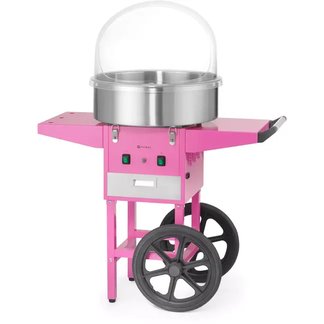 HENDI suikerspinmachine op verrijdbare wagen - koolstofstaal en roestvast staal - 948x520x(H)914 mm - pastelroze - voor suikerspin op festivals en evenementen