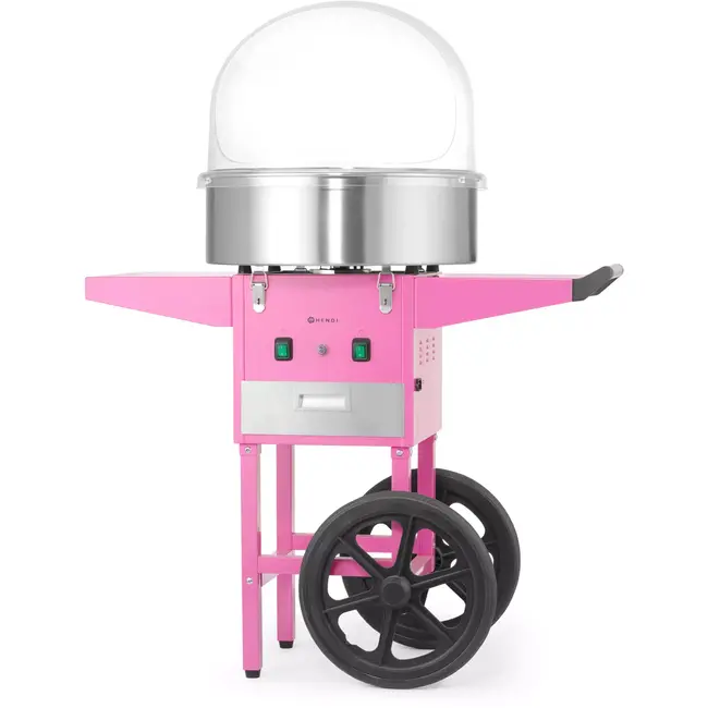 HENDI suikerspinmachine op verrijdbare wagen - koolstofstaal en roestvast staal - 948x520x(H)914 mm - pastelroze - voor suikerspin op festivals en evenementen