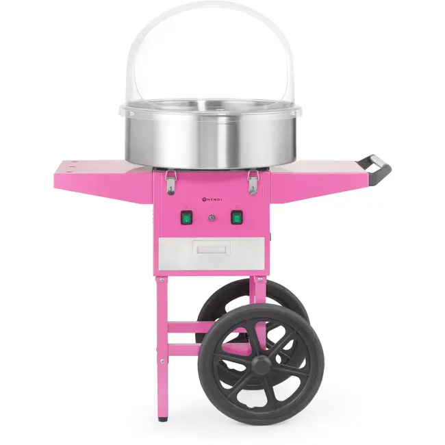 HENDI suikerspinmachine op verrijdbare wagen - koolstofstaal en roestvast staal - 948x520x(H)914 mm - pastelroze - voor suikerspin op festivals en evenementen