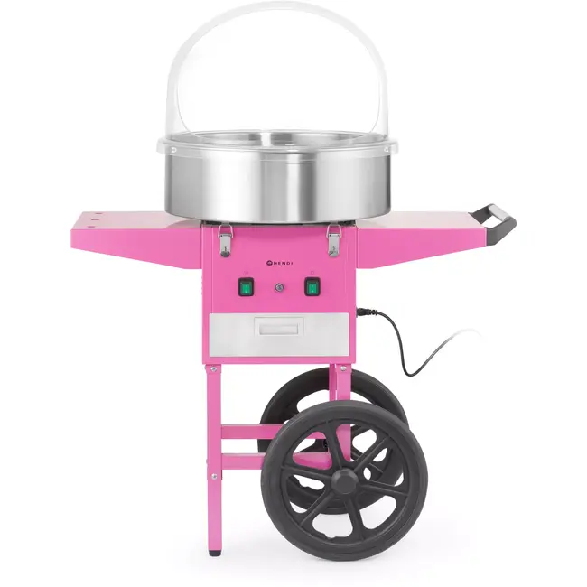 HENDI suikerspinmachine op verrijdbare wagen - koolstofstaal en roestvast staal - 948x520x(H)914 mm - pastelroze - voor suikerspin op festivals en evenementen