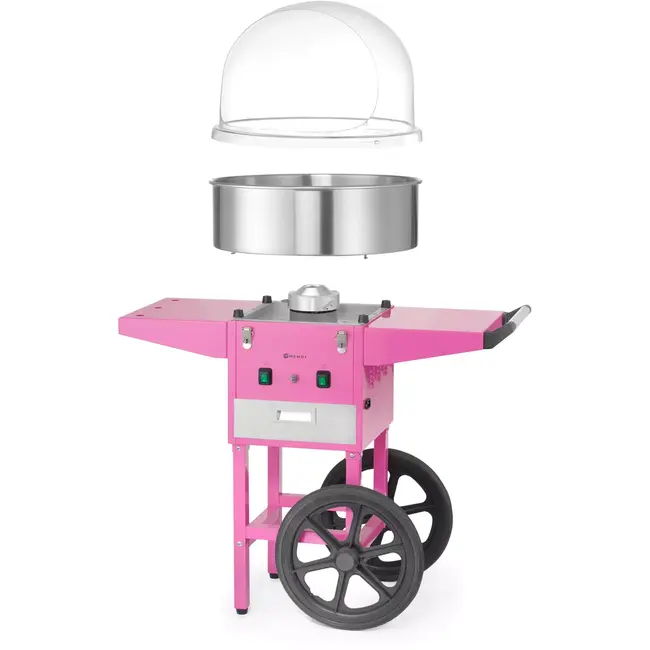 HENDI suikerspinmachine op verrijdbare wagen - koolstofstaal en roestvast staal - 948x520x(H)914 mm - pastelroze - voor suikerspin op festivals en evenementen