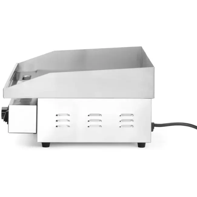 HENDI Elektrische grillplaat geribbeld - roestvast en gehard staal - met vetlade en spatranden - 55 x 43 x 24 cm, plaat 54,8 x 35 cm - zilverkleurig - horeca