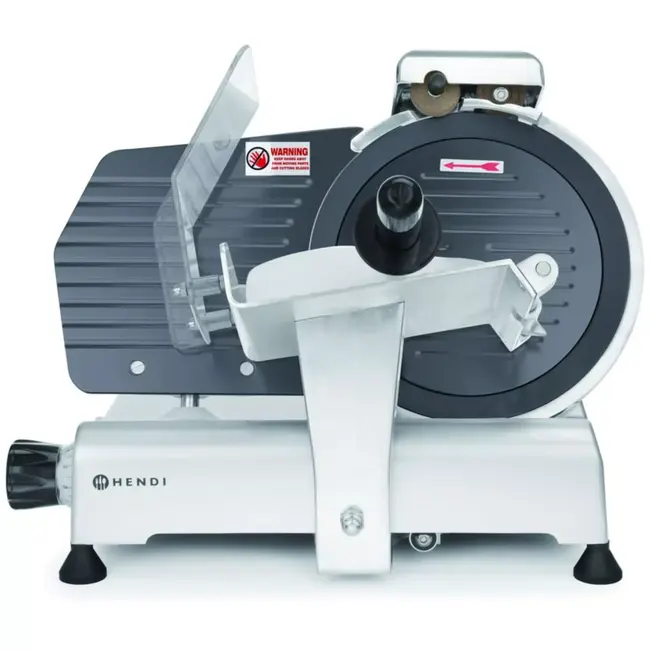 HENDI professionele snijmachine voor vlees en kaas - aluminium en roestvast staal - mes 25 cm - 49,4x40,2x39,8 cm - zilvergrijs - met slijper, snijdikte 0-8 mm