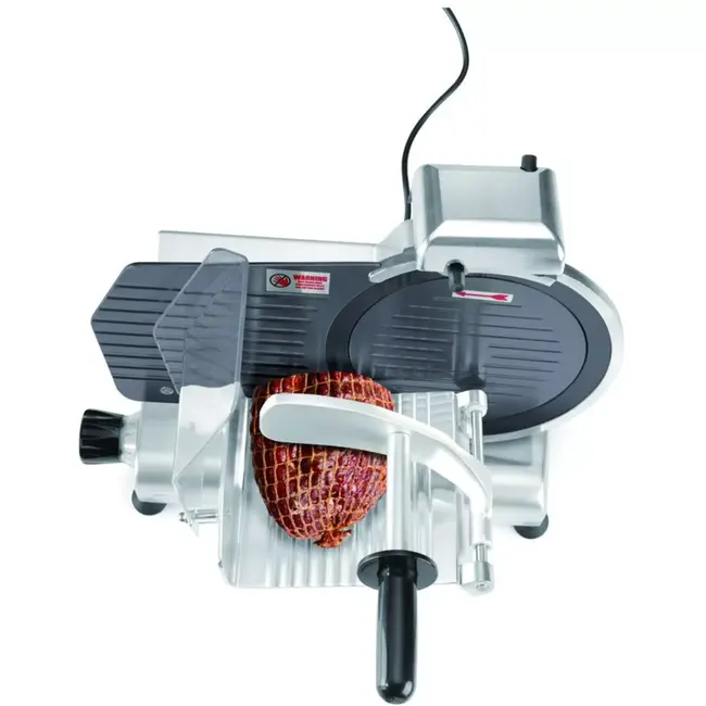 HENDI professionele snijmachine voor vlees en kaas - aluminium en roestvast staal - mes 25 cm - 49,4x40,2x39,8 cm - zilvergrijs - met slijper, snijdikte 0-8 mm