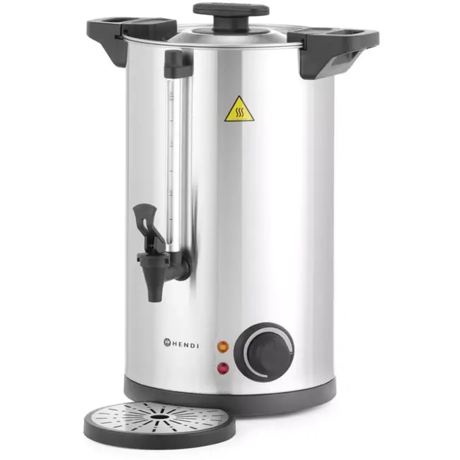 HENDI Dubbelwandige drankenketel - roestvast staal - 9 liter - 34 x 31,5 x 43 cm - zilver - met thermostaat, lekbak en peilbuis - voor thee en gluhwein