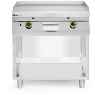 HENDI Gas grillplaat op onderkast driezijdig gesloten - rvs - glad, 2 zones, 10 kW - 80x70x90 cm