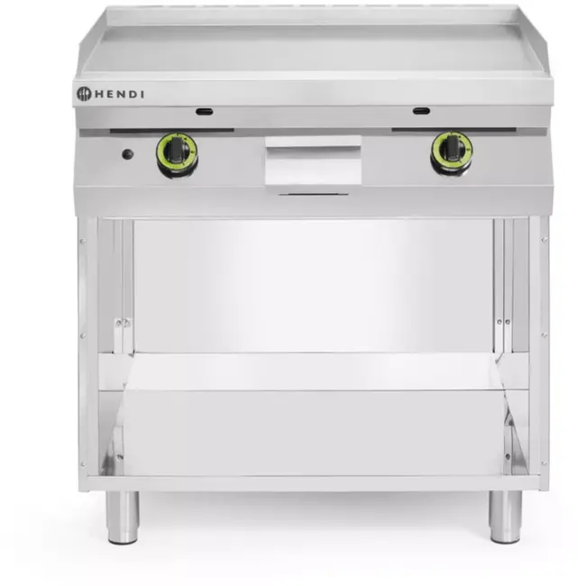 HENDI Gladde gasgrillplaat gemonteerd op een onderkast, gesloten aan drie zijden, Kitchen Line, 10kW, 800x700x(H)900mm Gladde gasgrillplaat gemonteerd op een onderkast, gesloten aan drie zijden