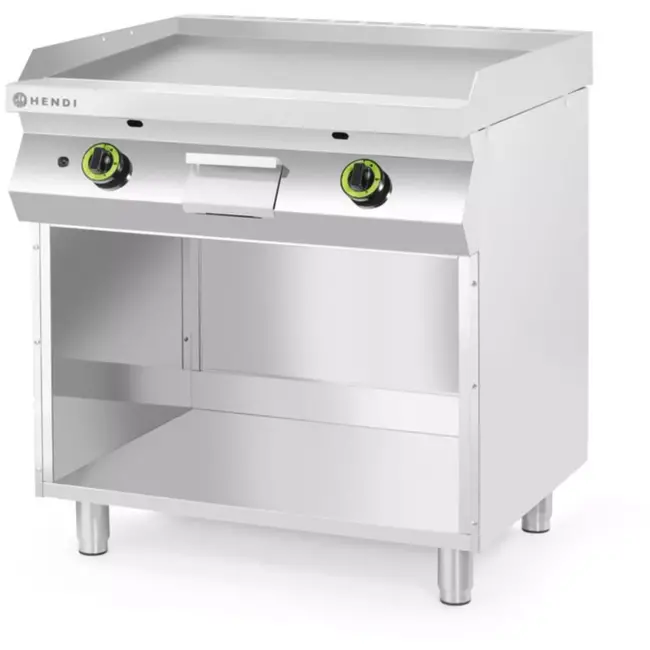 HENDI Gas grillplaat op onderkast driezijdig gesloten - rvs - glad, 2 zones, 10 kW - 80x70x90 cm