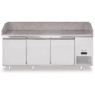 Arktic Pizzakoelwerkbank met granieten werkblad, 3-deurs, 375L, graniet, 230V/400W, 2010x800x(H)875mm Pizzakoelwerkbank met granieten werkblad, 3-deurs