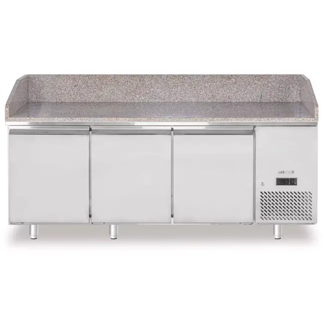 Arktic Pizzakoelwerkbank met granieten werkblad, 3-deurs, 375L, graniet, 230V/400W, 2010x800x(H)875mm Pizzakoelwerkbank met granieten werkblad, 3-deurs