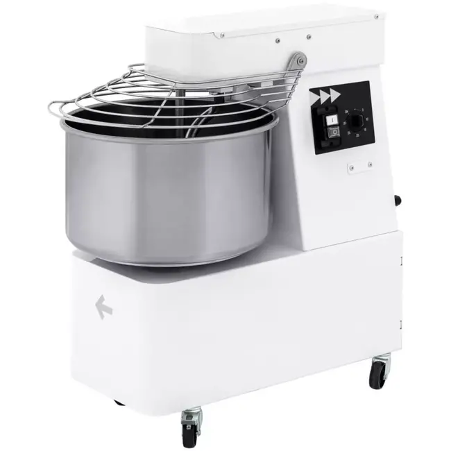 HENDI spiraalmixer met vaste kom 22 liter - rvs kom en gelakte stalen behuizing - 38,5x67x72,5 cm - wit - 2 snelheden, timer - voor deeg in bakkerij en pizzeria