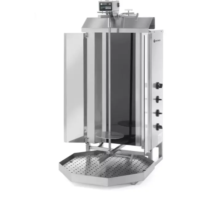 HENDI elektrische verticale kebabgrill - roestvast staal - 55x70x112 cm - zilver - 4 verwarmingszones, verstelbare spies - voor horeca, tot 60 kg